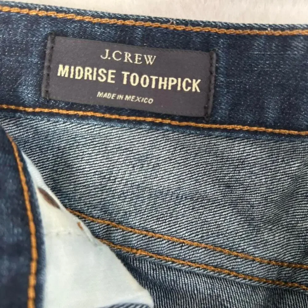 J.Crew Midrise Toothpick Jeans Womens 28 Regular‎ Dark Wash Skinny Denim Indigo